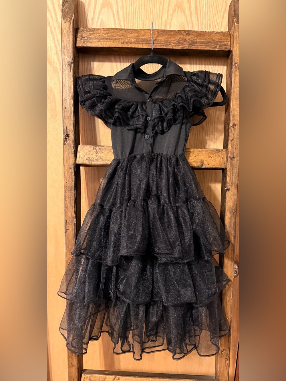 Girls Wednesday Addams Dress 6T Black Gothic Ruffle High Low Halloween Costume